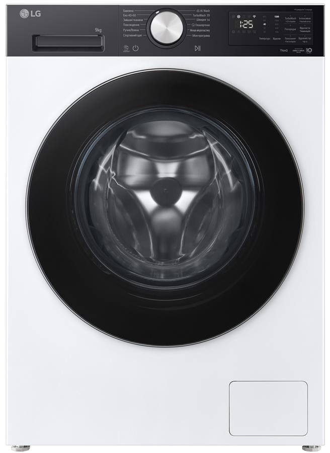 Пральна машина LG F2X5FS2WB, 9кг/1200об/Функц.об-ки парою/Wi-Fi/Підсвітка барабану/Чорний люк/панель